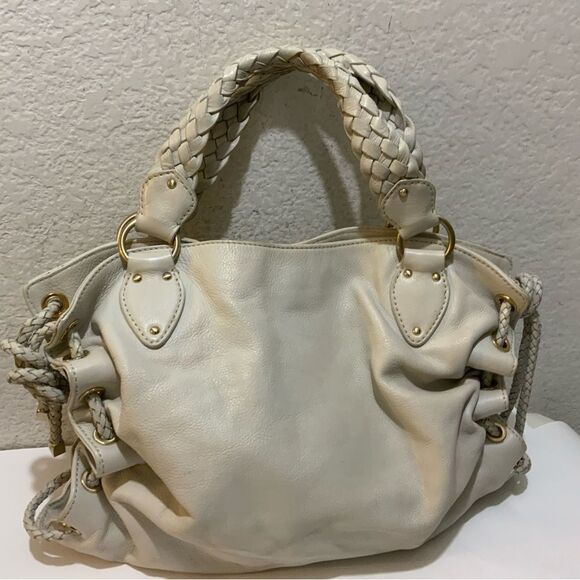 MICHAEL KORS Cream Pebbled Leather  Satchel Tote Bag  PEBBLE LEATHER WOVEN - Picture 3 of 15